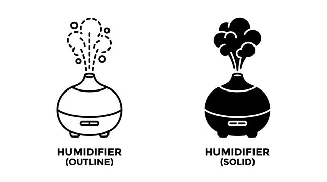 Air humidifier icons in outline and solid black styles.
