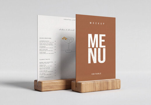 Wooden Menu Card Holder Mockup