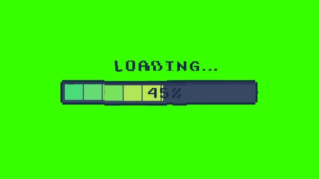 Pixel Art Loading Bar 8-bit, Loading screens retro digital visual indicator on Alpha channel
