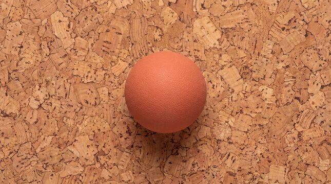 Red ball on brown cork board background texture surface with material