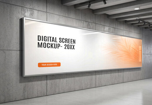 Digital Screen Billboard Mockup on Concrete Wall