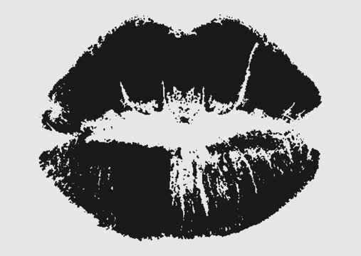 Red lipstick kiss print vector illustration isolated on background, grunge cosmetic mouth lips mark texture symbol for romantic Valentine day and beauty design