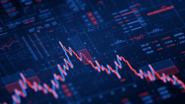 Stock forex financial data document graph chart report statistic marketing research development planning management analysis accounting. Financial business technology hologram concept. 3d rendering.