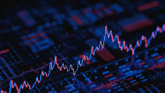 Stock forex financial data document graph chart report statistic marketing research development planning management analysis accounting. Financial business technology hologram concept. 3d rendering.