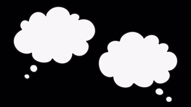 Hand drawn blank thought speech bubbles looped animation with line boil effect on transparent background. Alpha channel. Ideal blank template overlay for adding text, dialogue, and video captions.