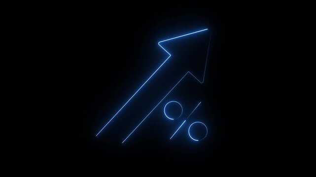 Blue upward growth arrow with percentage sign icons on dark background