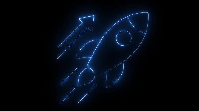 Blue neon rocket launching with motion blur