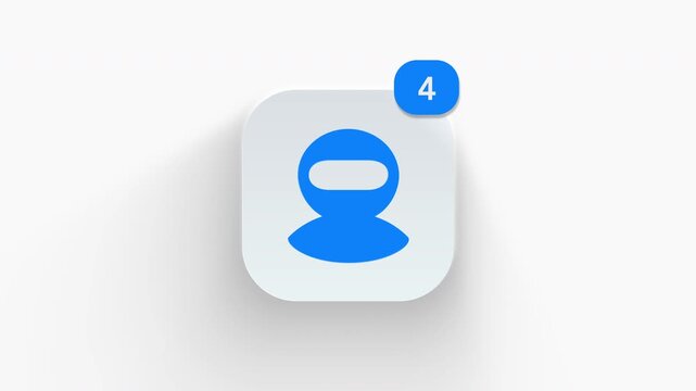 Motorcycle balaclava mask app icon featuring animated notification badge with counter 1 to 99, dynamic shadow effect, minimalist rider face cover ninja hood avatar concept, on white background. 