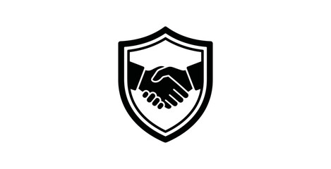Naklejka premium Black and white shield emblem featuring a handshake symbolizing trust and partnership.