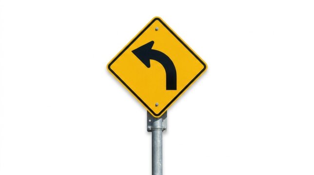 Diamond Yellow Road Sign Indicating A Sharp Left Curve Ahead