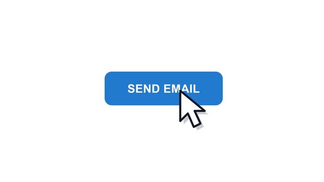 Send email button animation with interactive mouse cursor clicking on blue interface graphic video footage