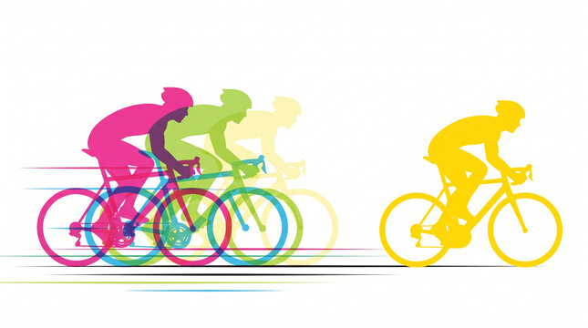 Group of professional cyclists racing in peloton motion speed illustration