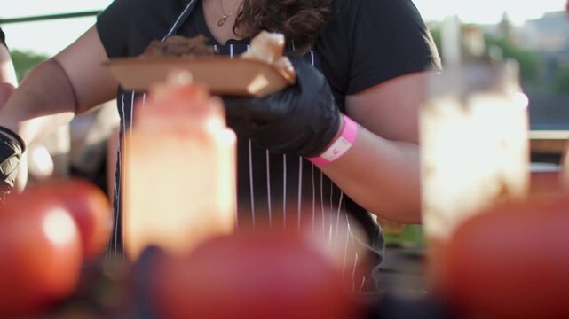 Street food at gastronomic festivals in Israel featuring local cuisine and regional products.  a local festival in Haifa. Close-up of street food.