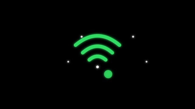 Radiant green wifi signal icon glows brightly in this high resolution motion graphic animation video