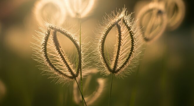 Golden hour captures delicate foxtail grass in a serene natural setting with soft focus background