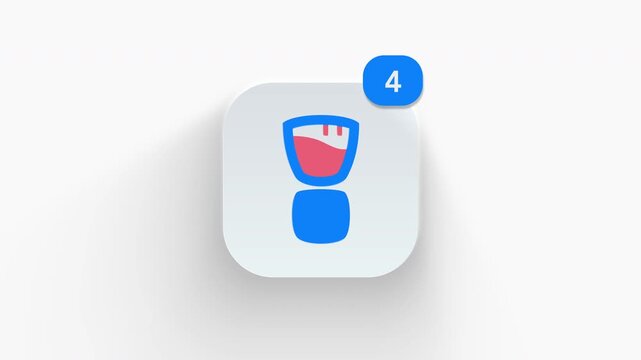 Makeup brush app icon featuring animated notification badge with counter 1 to 99, dynamic shadow effect, minimalist cosmetics powder blush applicator concept, on white background. 