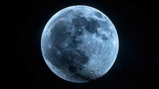 Detailed Blue Full Moon in Dark Space