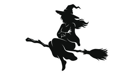 Fototapeta premium Halloween Halloween Witch Flying Silhouette Vector Icon, Spooky Broom Ride, Magic Halloween Decoration, Fantasy Character Silhouette, Black Horror Symbol