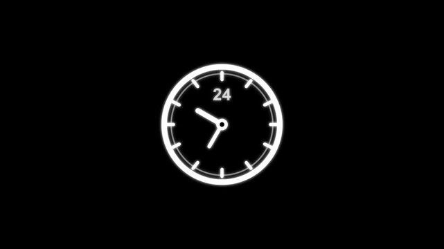 Glowing white circular twenty four hour clock animation spinning continuously in this looping motion video clip