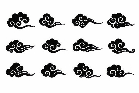 Collection of black chinese cloud symbols