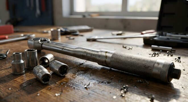 Torque Wrench and Socket Tools on Industrial Workshop Bench