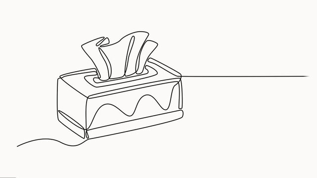 Animation continuous single line drawing Tissue box. Full length one line video clip, Minimalist One-Line Drawing of a tissue box on white Background, length one line motion graphic