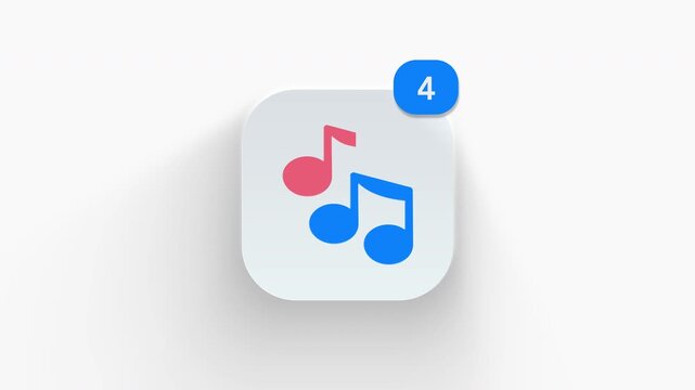 Vibrant 3D music notes icon with counter badge, great for new track releases, song updates, playlist additions, and audio streaming apps. 