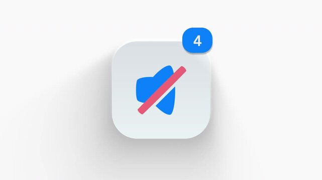 Modern 3D muted speaker icon with alert counter, suitable for sound control settings, quiet mode status, and media player alerts. 