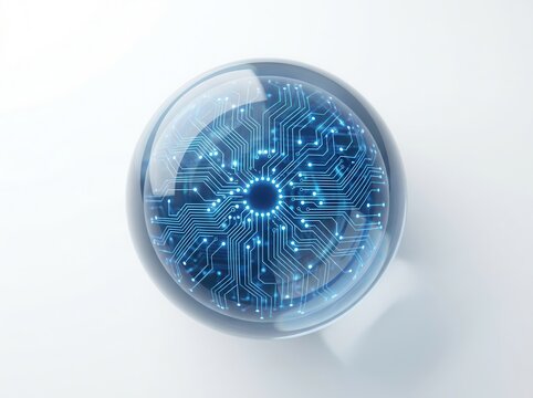 White background with technology circuit board glass sphere illustration