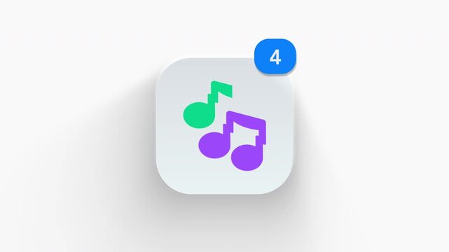 Creative 3D vibrating music notes icon with counter badge, perfect for rock guitar distortion effects, heavy bass updates, and audio alerts. 