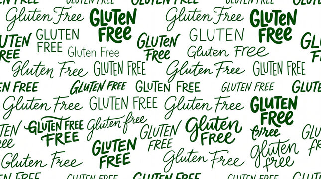 Various gluten free messages are displayed on a white background in different styles and sizes