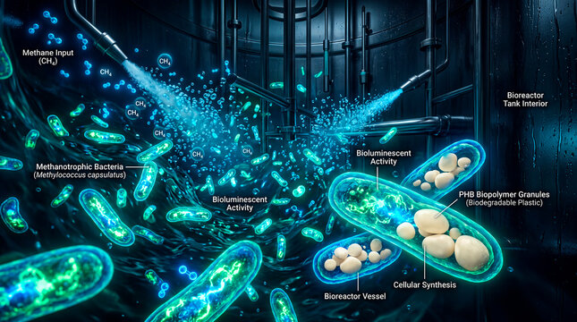 Bacteria convert methane to biodegradable plastic in a bioreactor tank