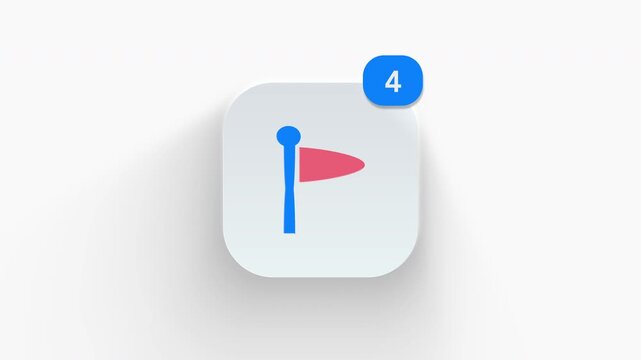 Dynamic 3D red triangular flag icon with counter badge, great for waypoint markers, map pin alerts, and milestone tracking. 