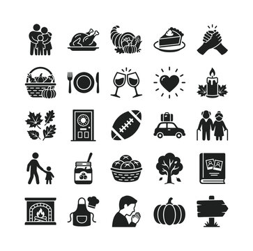 Thanksgiving Family and Gathering Vector Icons Set for Event Party