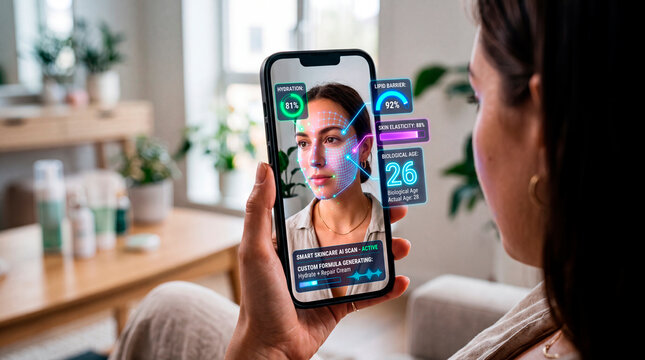 Smartphone app uses AI to scan woman's face and assess skin hydration levels indoors