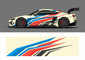 Fototapeta premium White sports car with racing stripe decal design