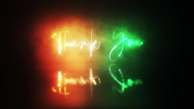 Animation text of Thank you laser neon glitch text effect cinematic title on black abstract backgroud. 