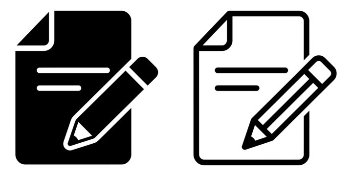 Document editing and writing note icons featuring paper sheet pencil vector graphics document graphics business