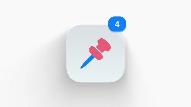 Sharp 3D push pin tack icon with notification counter, built for pinboard reminders, saved bookmarks, memo notes, and task alerts. 