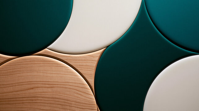 Abstract Geometric Wall Panel with Wood and Teal Surfaces