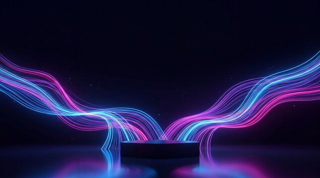 Futuristic Product Display Podium with Neon Wave Lights