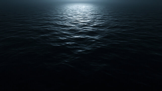 Moonlight Reflecting on Dark Ocean Water Surface at Night