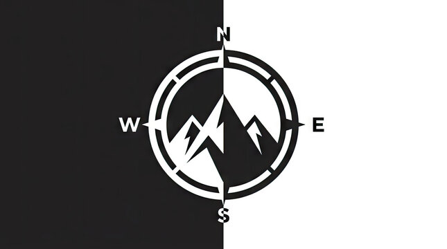 Mountain peak compass navigation symbol logo