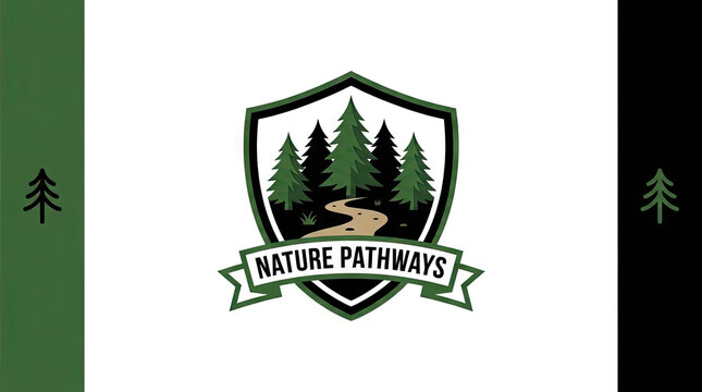 Nature Pathways forest shield emblem with trees