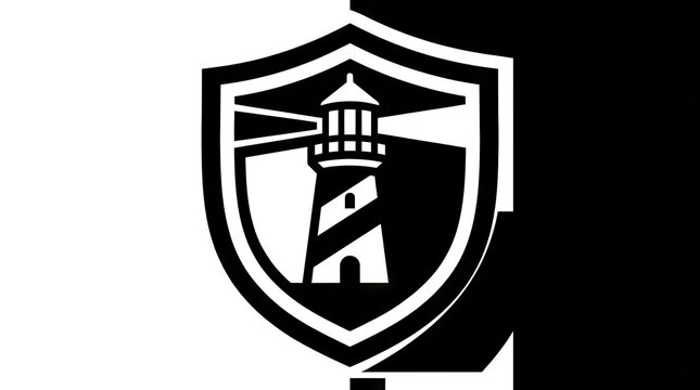 Nautical lighthouse shield emblem logo design.
