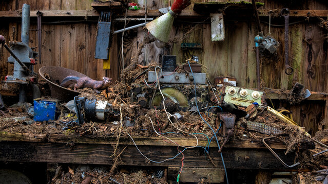 Old Ham Radio lying in a rotting shed