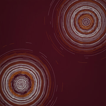 Abstract concentric circles with irregular wavy lines in white, orange, and brown hues against a deep.