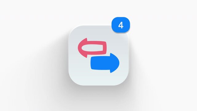 Dynamic 3D opposite arrows icon with notification counter, suitable for currency conversion alerts, data synchronization, and trade exchanges. 