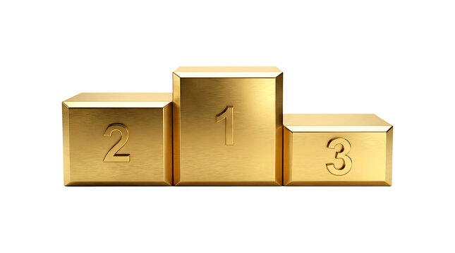 Gold winners podium with first, second and third place isolated on transparent background