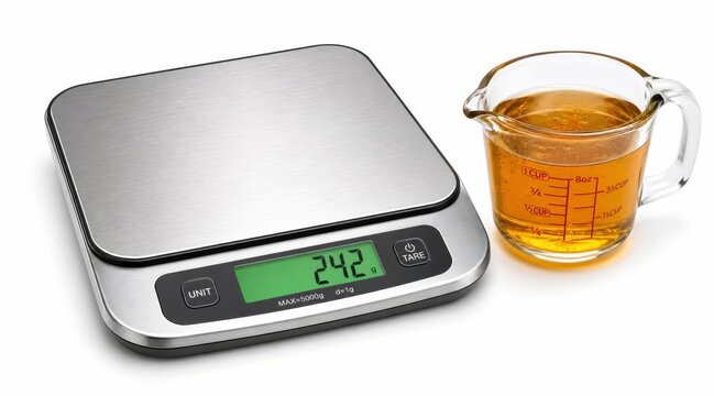 Digital kitchen scale and honey measuring cup